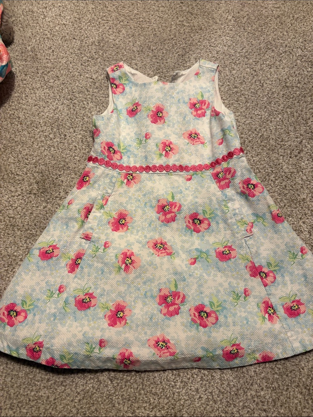 Janie and Jack Pink Floral Dress on Light Blue